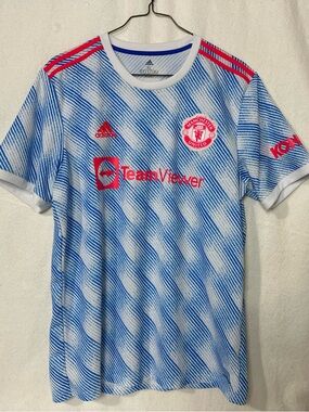 Adidas Manchester United Away 2021/2022 Jersey - Blue, White & Pink Accents